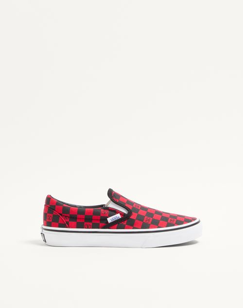 Valentino Garavani Valentino Garavani And Vans Fabric Slip-on Trainer With Vlogo Checkerboard Print Woman Rouge Pur/black 36