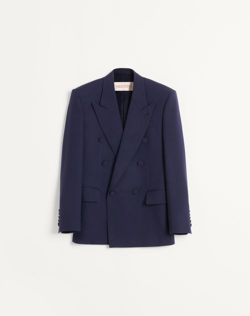 Valentino - Double-breasted Jacket In Wool Gabardine - Indigo - Man - Coats And Blazers