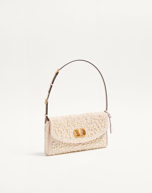 Valentino Garavani - Valentino Garavani Devain Small Shoulder Bag With Pearls And Rhinestones - Cream - Woman - Shoulder Bags