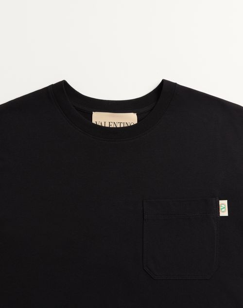 Valentino - ヴァレンティノ Vロゴ シグネチャーラベル コットンピケ Tシャツ - ブラック - メンズ - Tシャツ & スウェット
