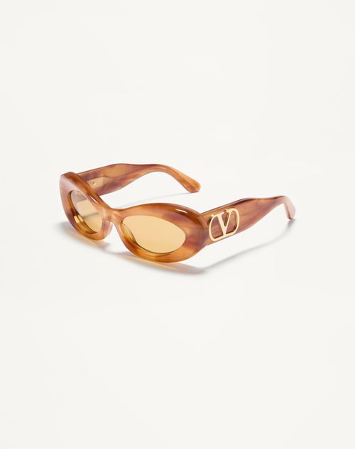 Valentino - Narrow Oval Acetate Frame - Beige/amber - Woman - Eyewear