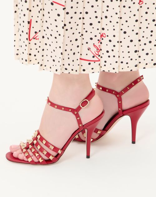 Valentino Garavani - Rockstud Kidskin Sandal 100mm - Red - Woman - Sandals