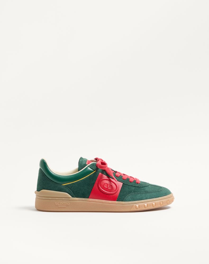 Valentino Garavani Men's Green/Red Upvillage Low Top Trainer In Split Leather And Calfskin Nappa Leather Man 45