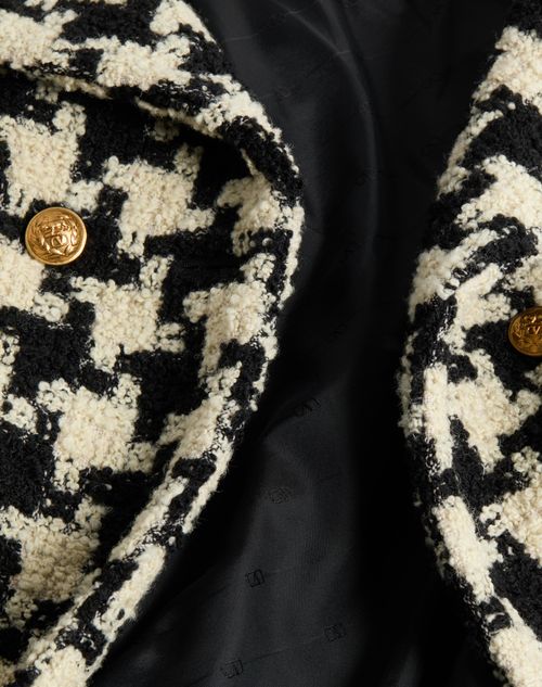 Valentino - Wool Cape With Pied De Coque Pattern - Ivory/black - Man - Coats And Blazers