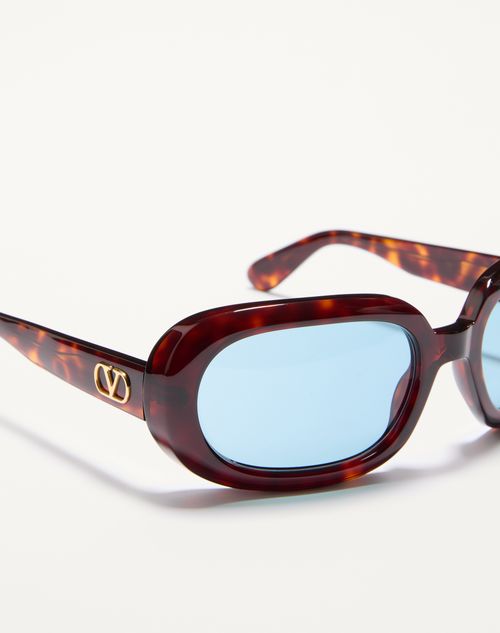 Valentino - Ovale Panoramabrille Aus Acetat - Dark Havana/light Blue - Unisex - Sonnenbrillen