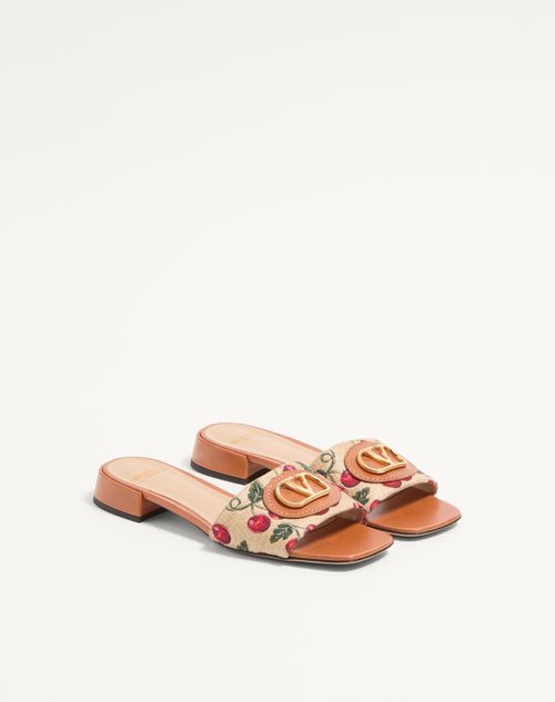 Valentino Garavani - Vlogo Signature Cherryfic Slide Sandal 20mm - Natural/red - Woman - Sandals