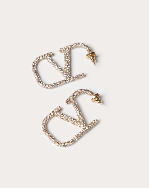 Valentino Garavani Vlogo Signature Earrings In Metal And Swarovski® Crystals. Woman Gold Uni In ゴールド