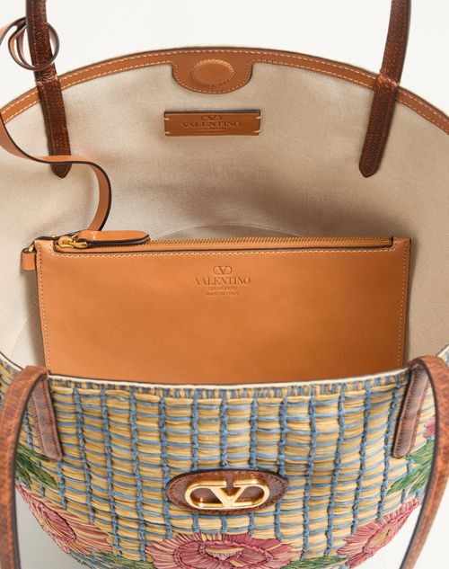 Valentino Garavani - Valentino Garavani Panier De Fleurs Medium Embroidered Raffia Shopping Bag - Multicolor - Woman - Shoulder Bags
