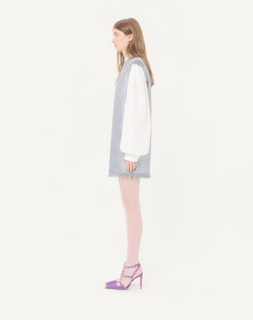 Valentino - Short Valentino Dress In Lurex Basket Weave - Silver - Woman - Dresses