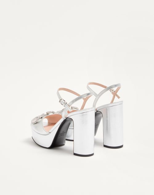 Valentino Garavani - Vlogo Signature Platform Sandal In Laminated Nappa Leather 115mm - Silver - Woman - Sandals