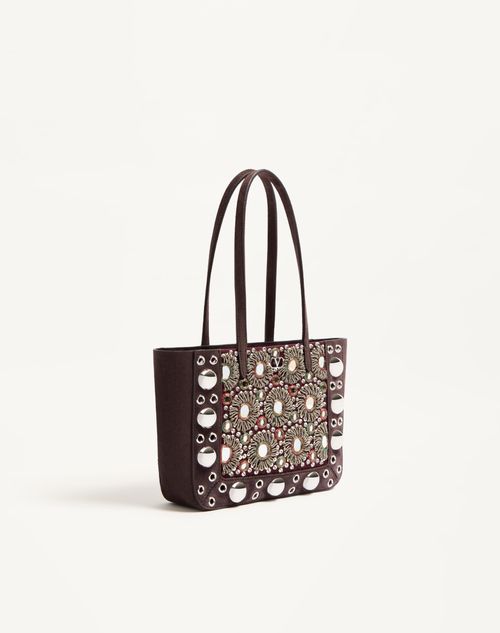Valentino Garavani - Valentino Garavani Nellcôte Mini Embroidered Shopping Bag - Testa Di Moro - Woman - Totes
