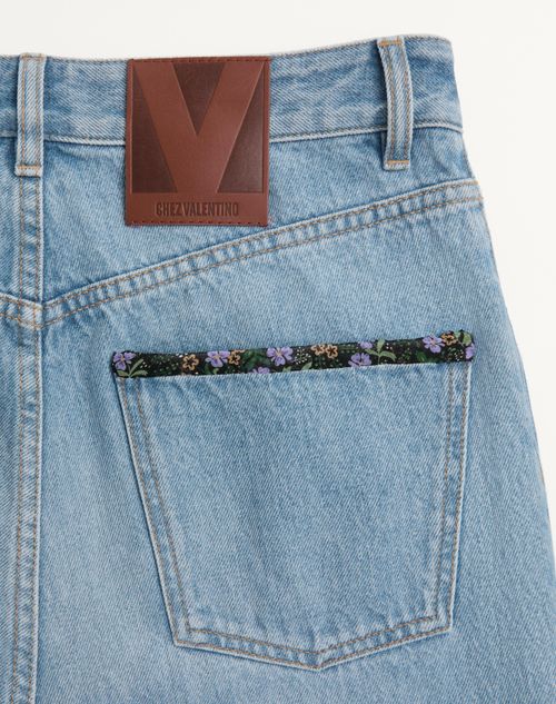 Valentino - Denim Trousers With Floral Print Hem - Denim - Man - Denim