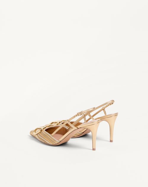 Valentino Garavani - Vlogo Signature Metallic Slingback Pumps With Cornely Embroidery 80mm - Gold - Woman - Pumps