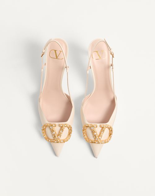 Valentino Garavani - Vlogo Signature Slingback Calfskin Pump With Jewel Logo 80mm - Ivory - Woman - Pumps