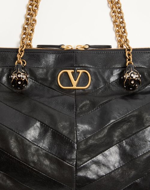 Valentino Garavani - Valentino Garavani Panthea Shoulder Bag In Nappa Leather With Chevron Pattern - Black - Woman - Shoulder Bags