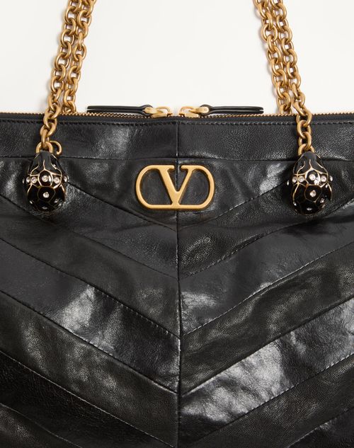 Valentino Garavani - Valentino Garavani Panthea Shoulder Bag In Nappa Leather With Chevron Pattern - Black - Woman - Totes