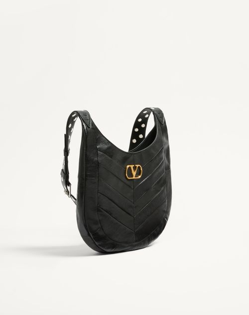 Valentino Garavani - Valentino Garavani Hoboho Small Hobo Bag In Chevron-patterned Nappa Leather - Black - Woman - Shoulder Bags