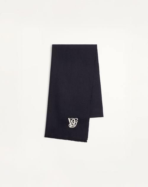 Valentino Garavani Vg Wool Scarf With Embroidery Man Navy Onesize