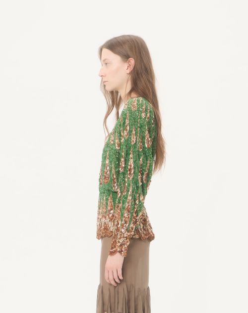 Valentino - Embroidered Chiffon Top - Green/multicolour - Woman - Shirts & Tops