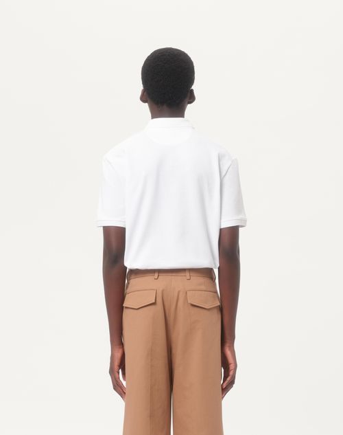 Valentino - Cotton Piqué Polo Shirt With Vlogo Signature Patch - White - Man - T-shirts And Sweatshirts