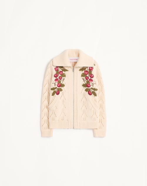 Valentino - Embroidered Knit Jacket - Birch/multicolour - Woman - Knitwear