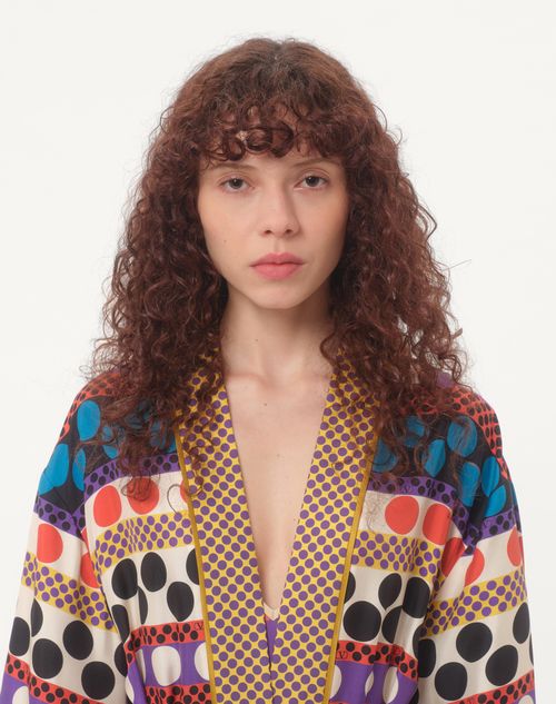 Valentino - Twill Dressing Gown With Opticool Riga Pois Print - Multicolor - Woman - Coats And Outerwear