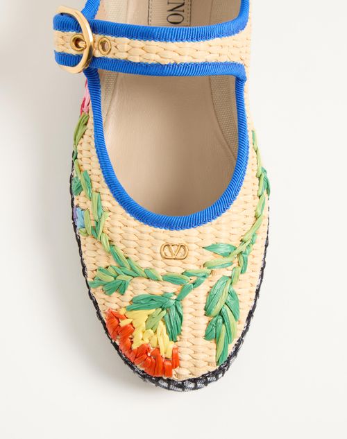Valentino Garavani - Mary-jane Endouce Ballerina In Raffia With Floral Embroidery - Natural/multicolor - Woman - Ballerinas