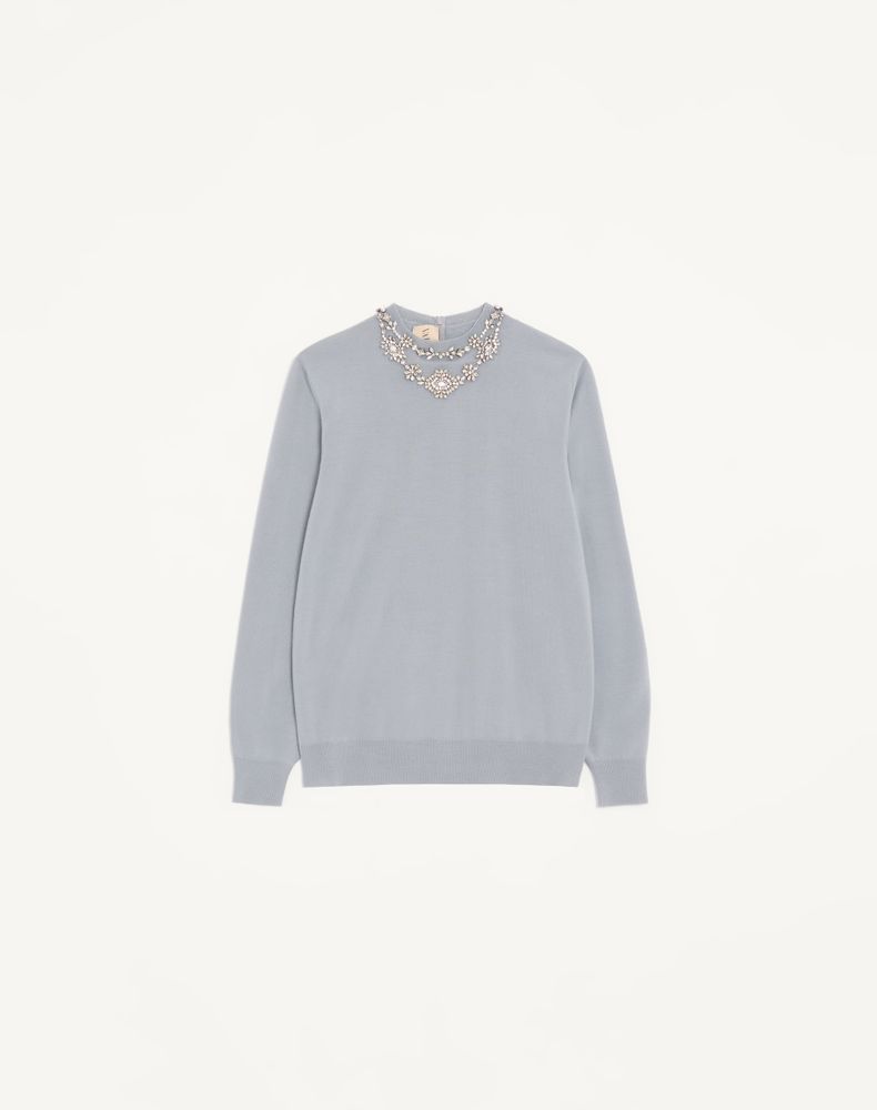 Valentino Women's Grey Embroidered Wool Jumper Woman Xs
