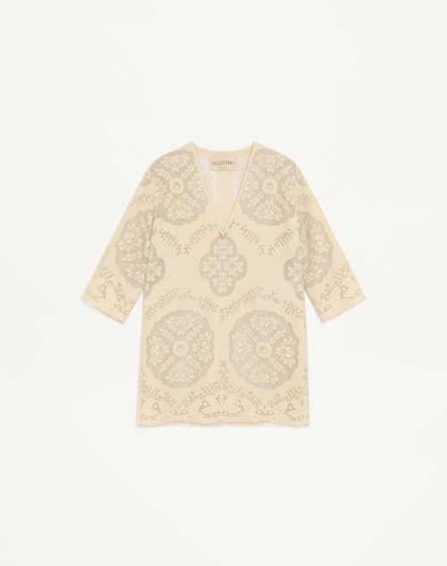 Valentino - Short Dress In Floral Stamp Blanket - Ecru/silver - Woman - Dresses