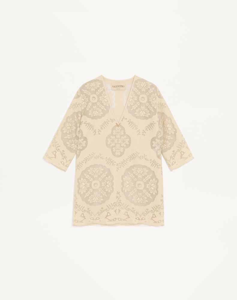 Valentino Women's Ecru/Silver Short Dress In Floral Stamp Blanket Woman 50