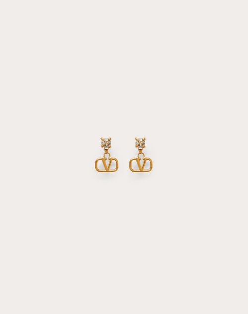 Valentino Garavani Vlogo Signature Earrings In Metal And Swarovski® Crystals Woman Gold Uni In ゴールド