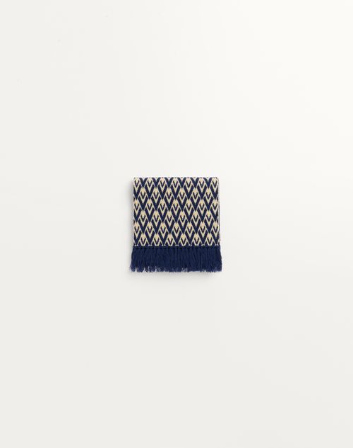 Valentino Garavani - Toute La V Knitted Wool Scarf - Navy/cream - Man - Soft Accessories