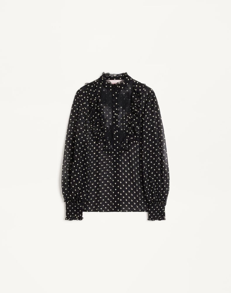 Valentino Women's Black/Birch Georgette Shirt In Plusdepois Print Woman 46