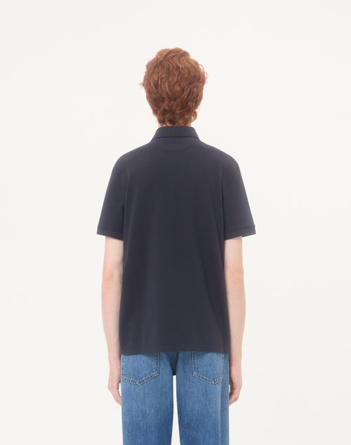 Valentino - Valentino Cotton Piqué Polo Shirt With Vlogo Signature Patch - Navy - Man - T-shirts And Sweatshirts