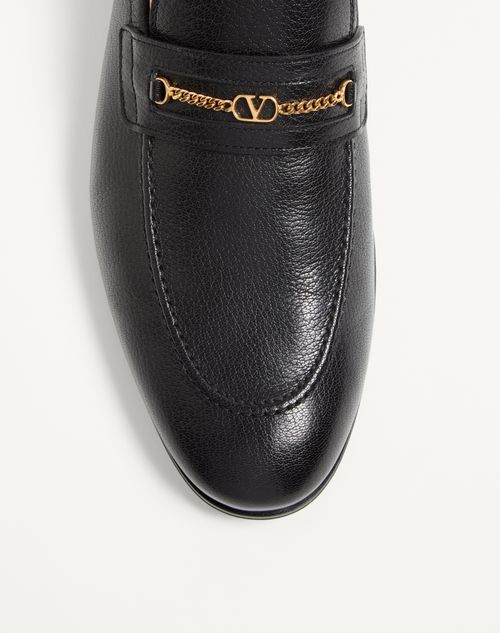 Valentino Garavani - Vlogo Signature Kidskin Moccasin - Black - Man - Loafers And Driver