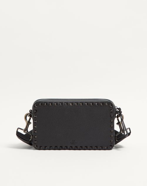 Valentino Garavani - Rockstud Grainy Calfskin Crossbody Bag - Black - Man - Shoulder Bags