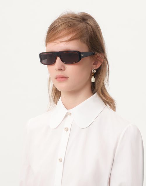 Valentino - Sleek Rectangular 90's Acetate Eyewear - Black/beige - Unisex - Eyewear