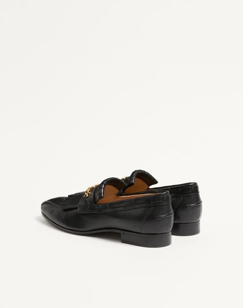 Valentino Garavani - Vlogo Signature Kidskin Loafer With Fringes - Black - Man - Loafers And Driver