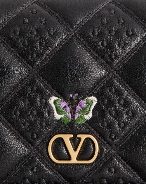 Valentino Garavani - Valentino Garavani Flutterby Wallet In Shiny Nappa Leather With Butterfly Embroidery - Black - Woman - Wallets And Small Leather Goods