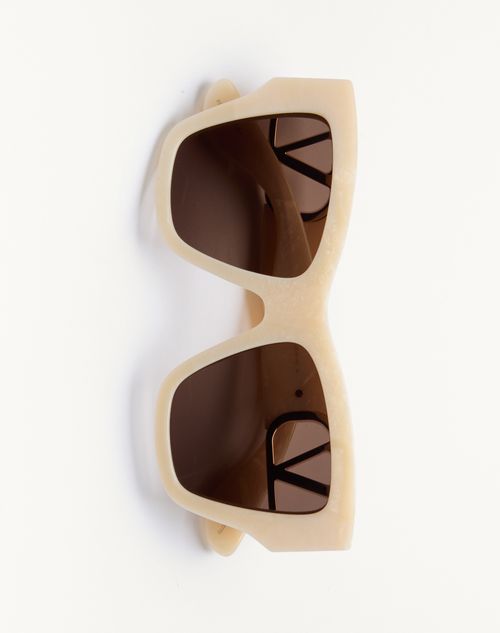 Valentino - Rectangular Acetate Sunglasses - Ivory/brown - Woman - Eyewear