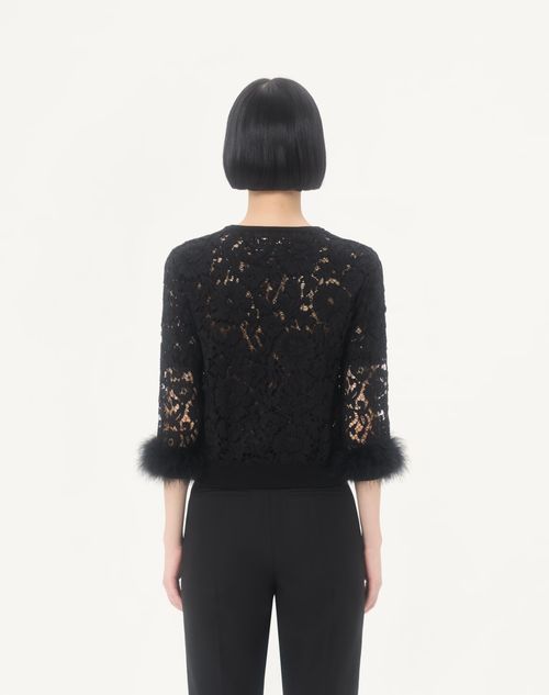 Valentino - Lace And Cotton Cardigan - Black - Woman - Knitwear
