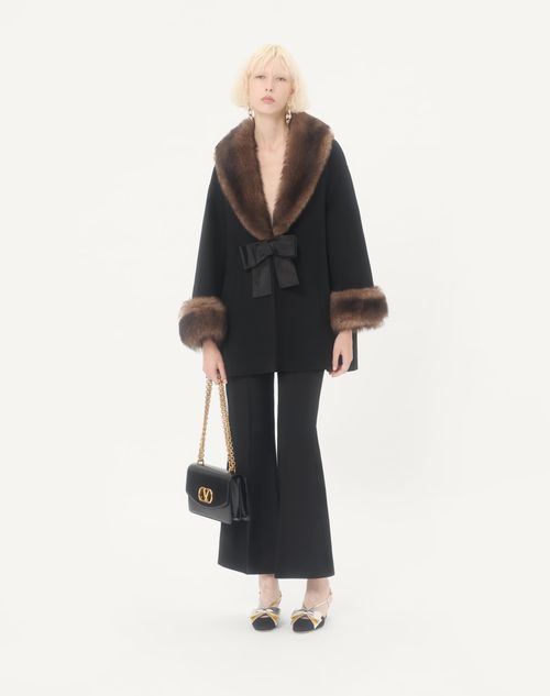 Valentino - Compact Drap Caban With Shearling - Black - Woman - Jackets And Blazers