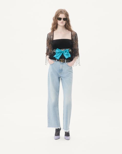 Valentino - Embroidered Velvet Top - Black - Woman - Shirts & Tops
