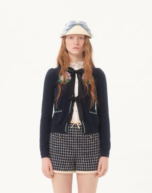 Valentino - Embroidered Cardigan - Navy - Woman - Knitwear