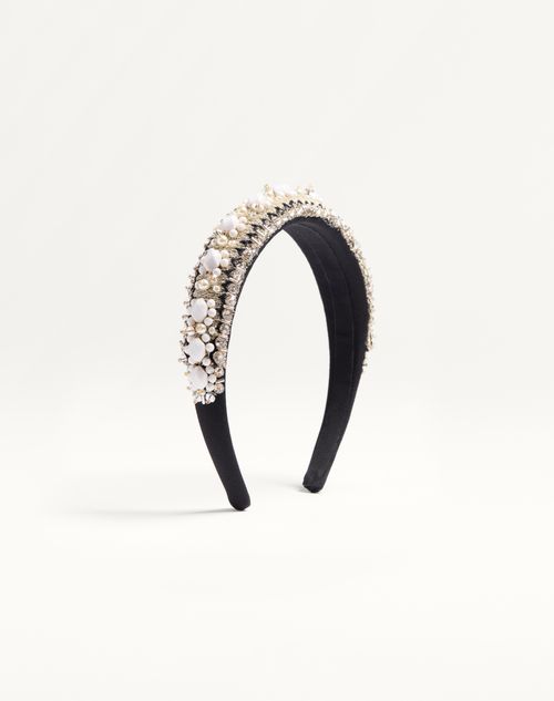 Valentino Garavani Valentino Headband In Wool And Silk With Embroidery Woman Black/white/gold Onesize