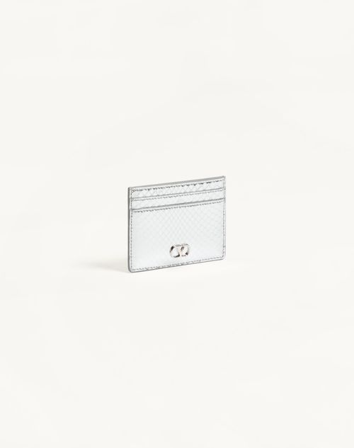 Valentino Garavani - Valentino Garavani Vlogo Signature Cardholder In Laminated Ayers - Silver - Woman - Wallets And Small Leather Goods