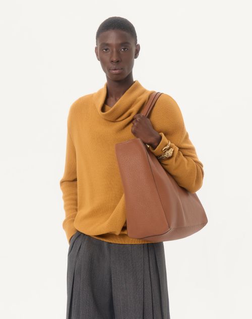 Valentino - Valentino Cashmere Sweater With Draped High Collar - Ochre - Man - Knitwear