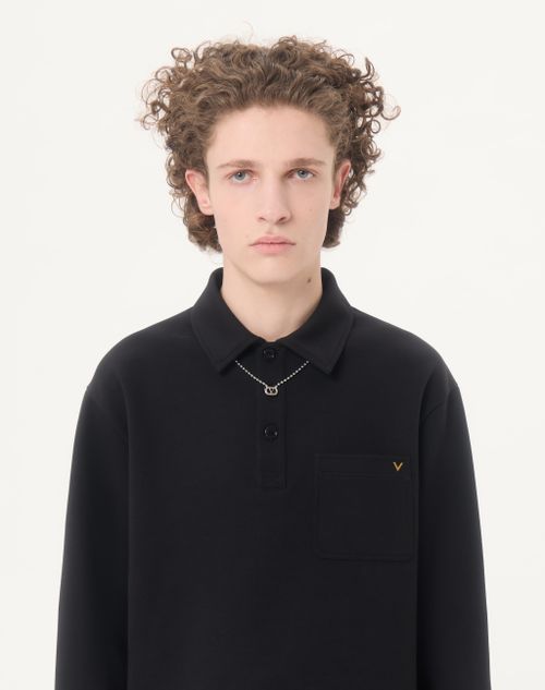 Valentino - Valentino Cotton Polo Shirt With Vgold - Black - Man - T-shirts And Sweatshirts