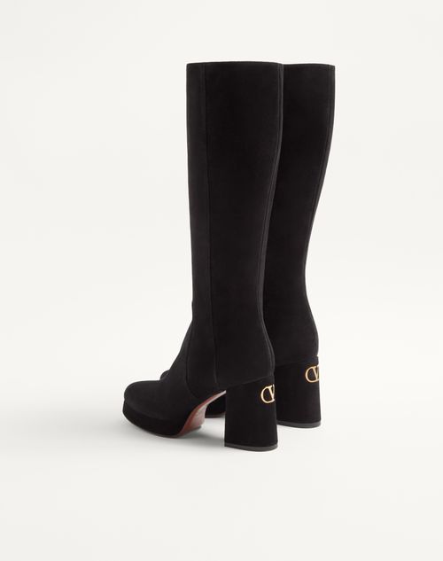 Valentino Garavani - Fawcette Platform Boot In Crust Leather 90mm - Black - Woman - Boots