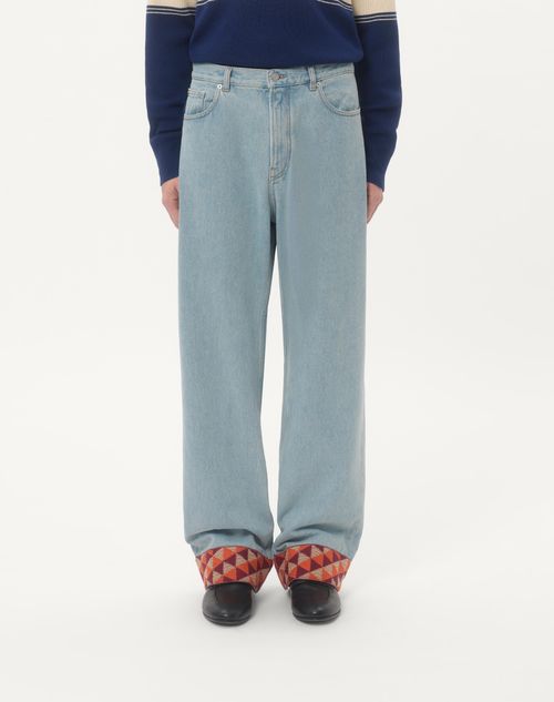 Valentino - Denim Pants With Jacquard Hem - Denim - Man - Denim